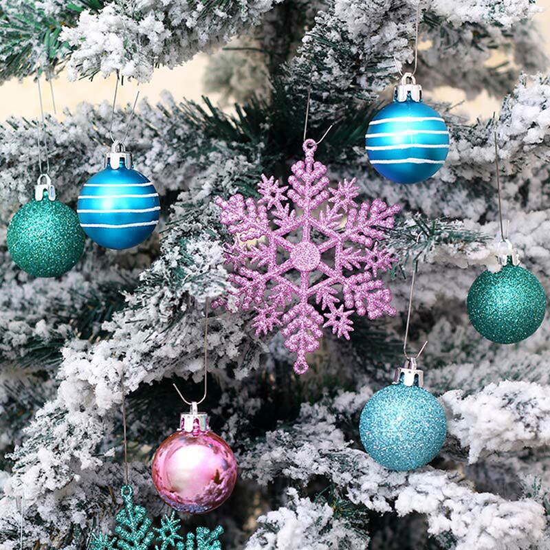 21 PCS/24 PCS Kleine Kerstballen Xmas Ballen Sneeuwvlok Kerstboom Ornament Opknoping Kerstballen Roze Blauw Bal Boom decoratie