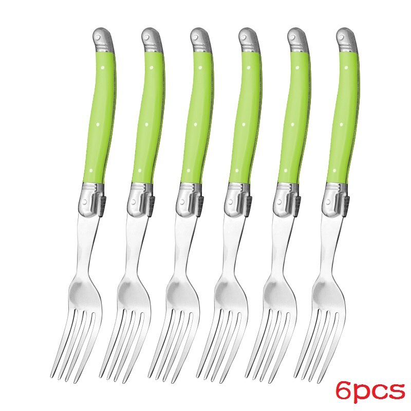 Laguiole-Juego de tenedores para carne de arcoíris, cubiertos de colores vivos, mesa, Bar de acero inoxidable, vajilla, restaurante, kit de casa, 6 uds.: 6 Green Fork