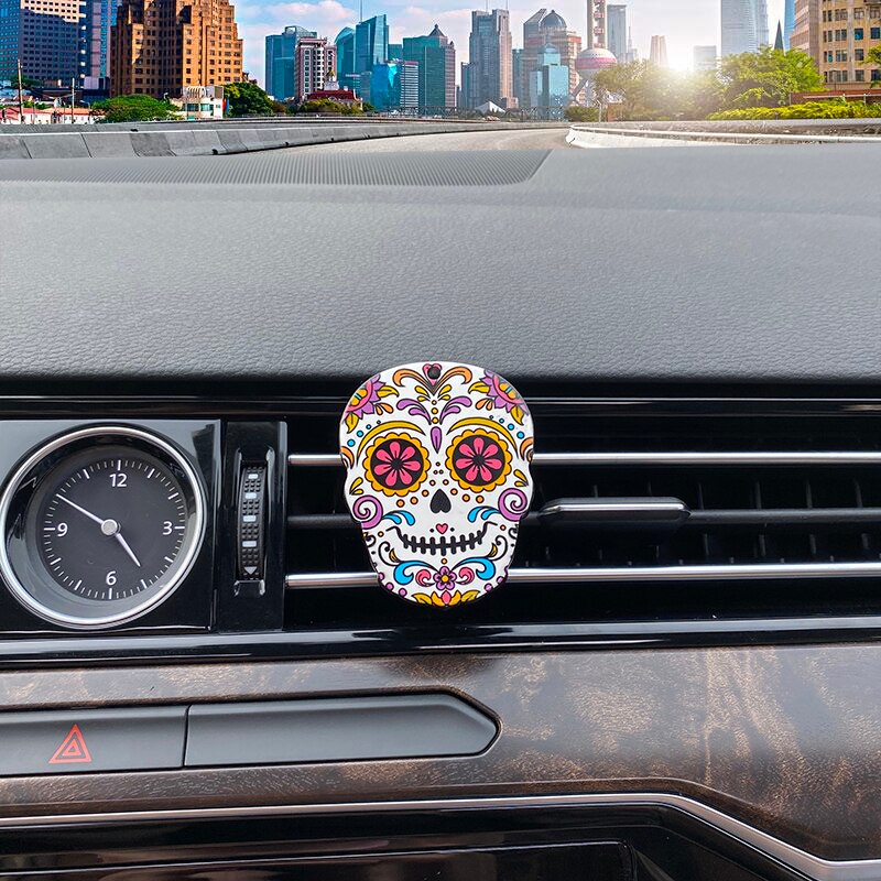 4*6cm Sugar Skull Auto Air Conditioner Outlet Decoration Perfume Clip Air Freshener Car Tuyere Fragrance Car Ornament 7 styles: 7
