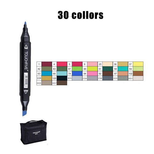 Touchcinco marcadores para desenho 12/24/30/40/60/80/168 cores ponta de escova dupla marcador de arte profissional de álcool anima: 30 Colors black