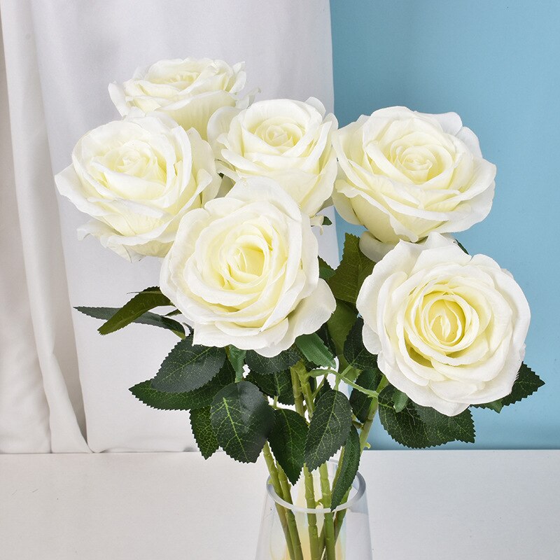 Simulatie Rose Kunstbloemen Hoofd Zijden Roos Bloem Voor Bruiloft Woondecoratie Nep Bloemen Diy Krans Scrapbook Supplies: White