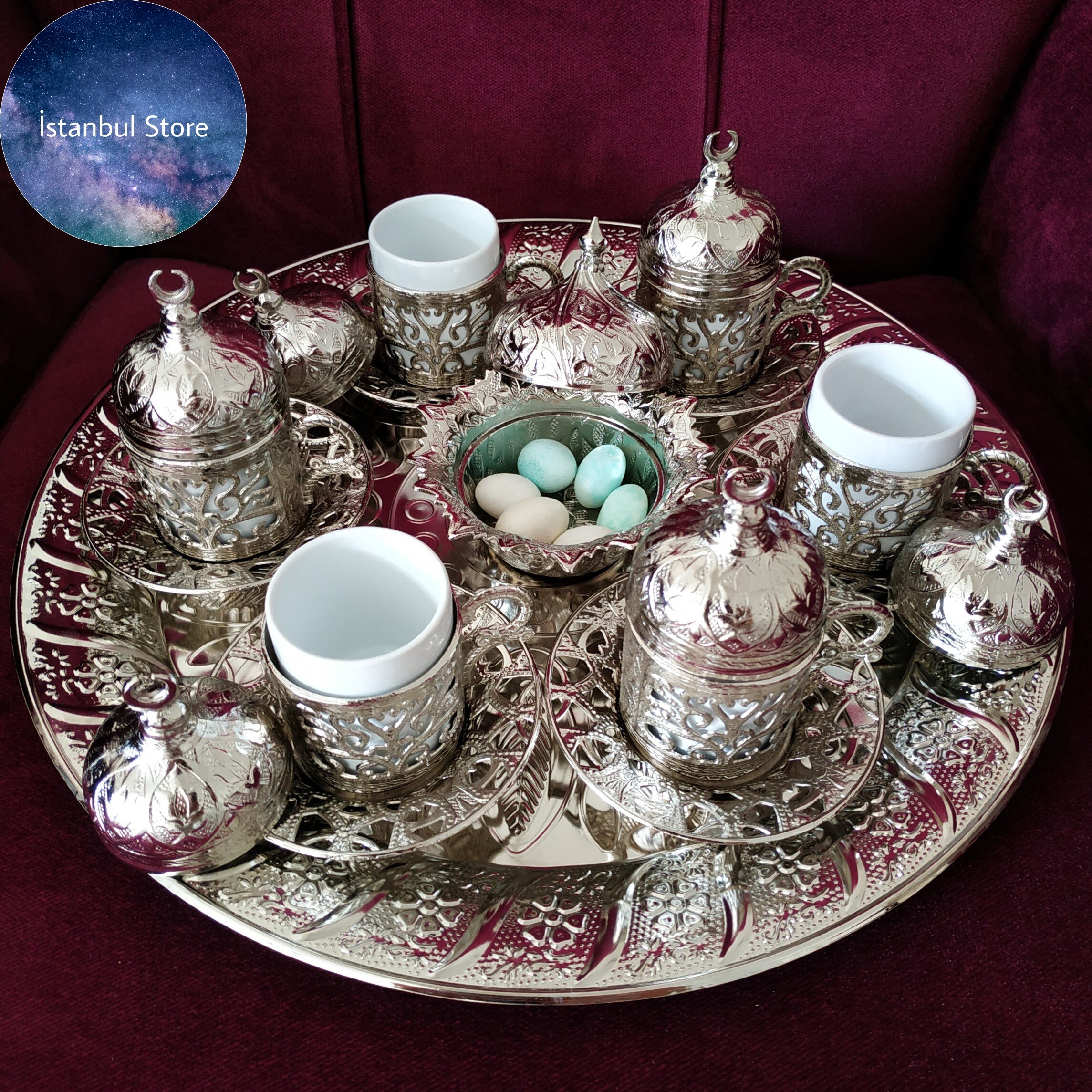 Copper Coffee Set 1-2-6-Piece Coffee Cup Set Made of Copper Silver Color Coffee Cup Porcelain Cup Set Espresso Glass Coffee Cup