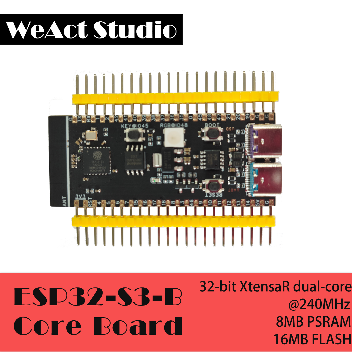 ESP32-S3-N16R8 WiFi Bluetooth-compatible BLE 5.0 Mesh Development Board ESP32S3 Wireless Module Micropython: black