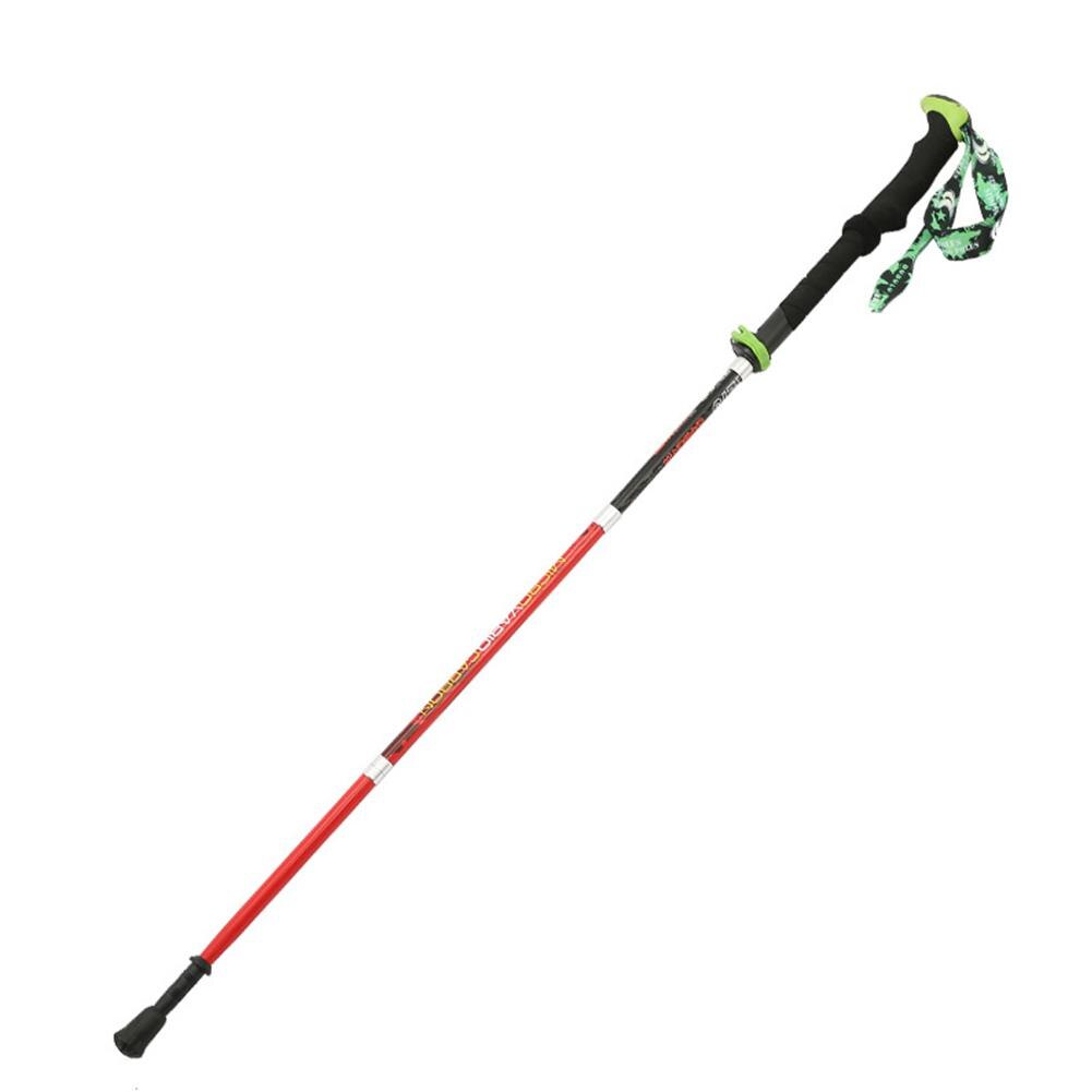 HiMISS Telescopic Outdoor Climbing Stick Outside Lock Carbon Fiber Folding Walking Cane Fiber Cane: red