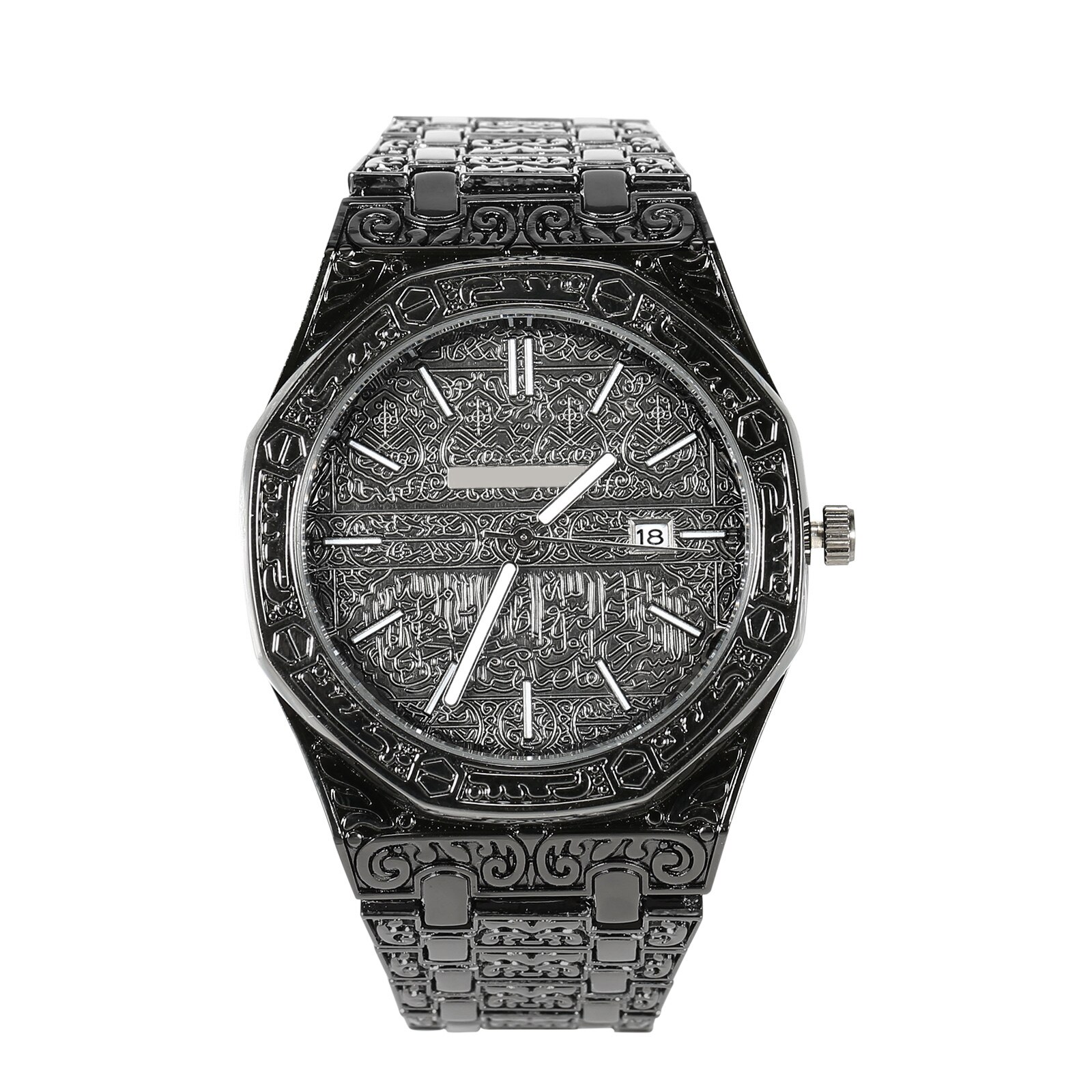 Meca Edition-Reloj de pulsera clásico tallado para hombre, reloj de pulsera islámico de lujo para negocios, tric889: Black