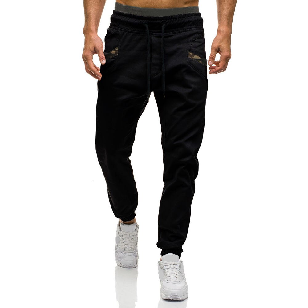 Joggingbroeken joggingbroeken heren losse pijpen casual trendy smalle broeken zak camouflage heren sport streetwear: Xl / Zwart