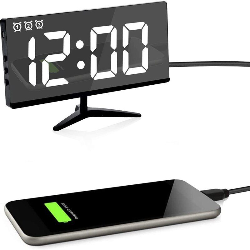 Digital Alarm Clock,7 Inch LED Mirror Electronic Display,Temperature,Snooze Model,Auto/Custom Brightness,for Office