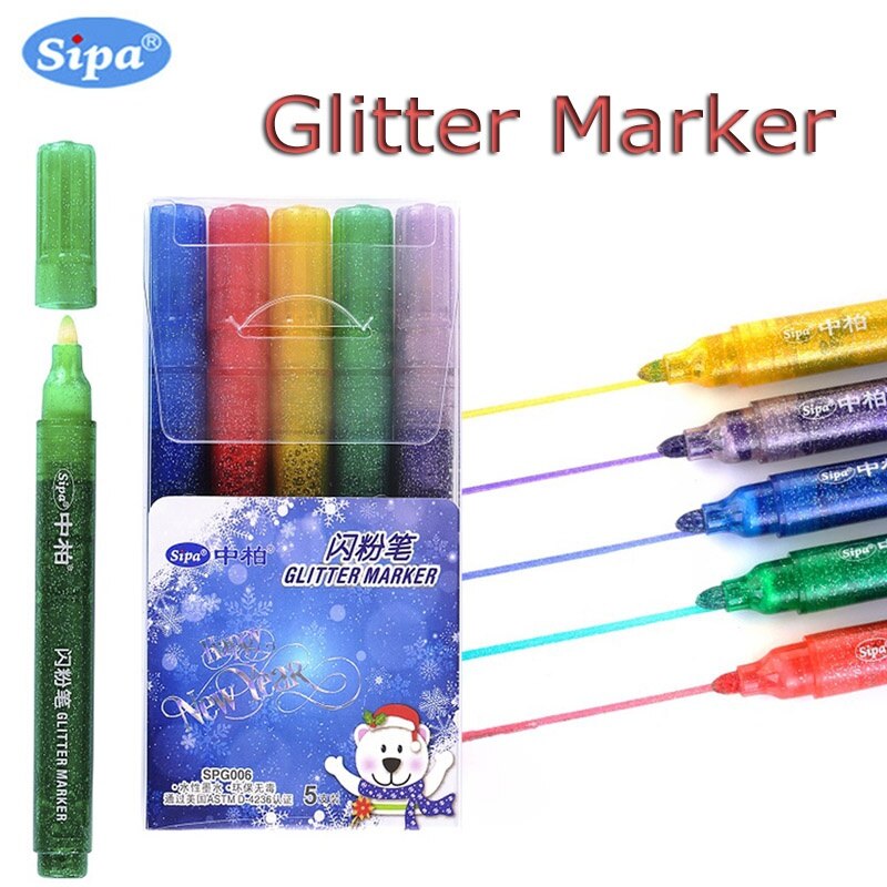 5 stk/sæt metallic tusch glitter magiske tuscher lys funklende farve vandmaling guld metal pen diy til sort papir sten træ