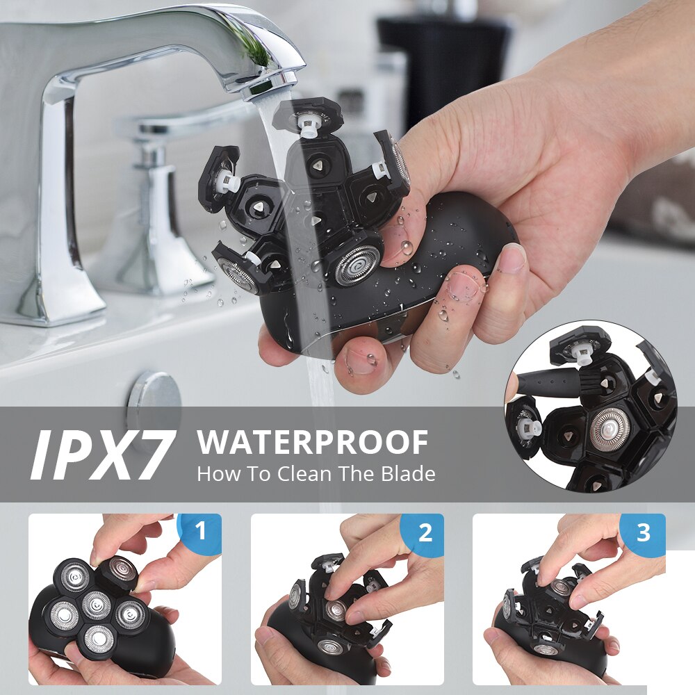 5 In 1 4D Men's Rechargeable Bald Head Electric Shaver 5 Floating Heads Beard Nose Ear Hair Trimmer Razor Clipper Facial Brush