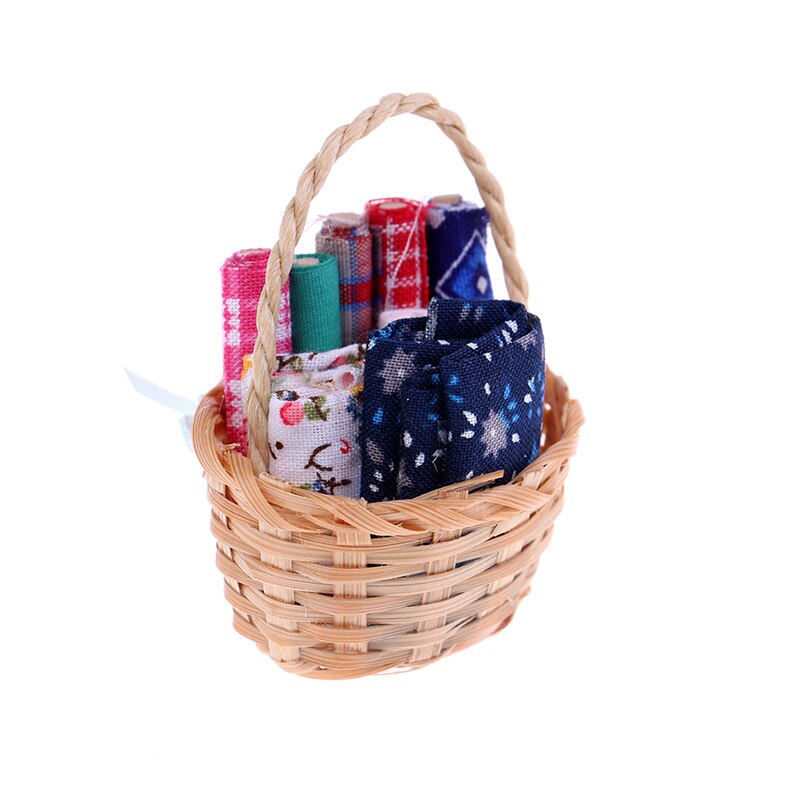 1:12 Dollhouse miniaturowy zestaw robić szycia kosz wiklinowy z akcesoriami robić tkanin wysokiej jakości