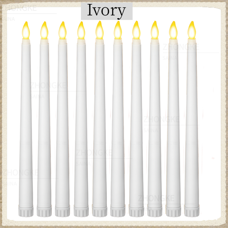 10-300PCS Flameless Taper Candles Wedding Artificial LED Candles Battery Powered Candle Lights Flickering Wedding Home Decor: Cold White / light green