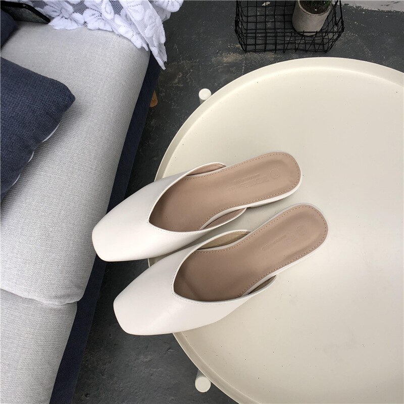 Pantoufles à bout carré pour femmes, chaussures d&#39;extérieur à talons bas pour dames, Mules de de luxe, 2022: White / 35
