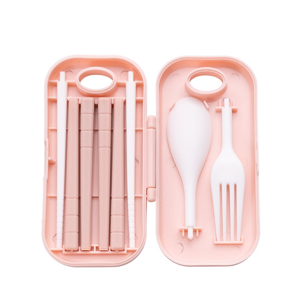 Couverts de voyage Bento baguettes fourchette cuillère pliable ensemble avec boîte de rangement: pink