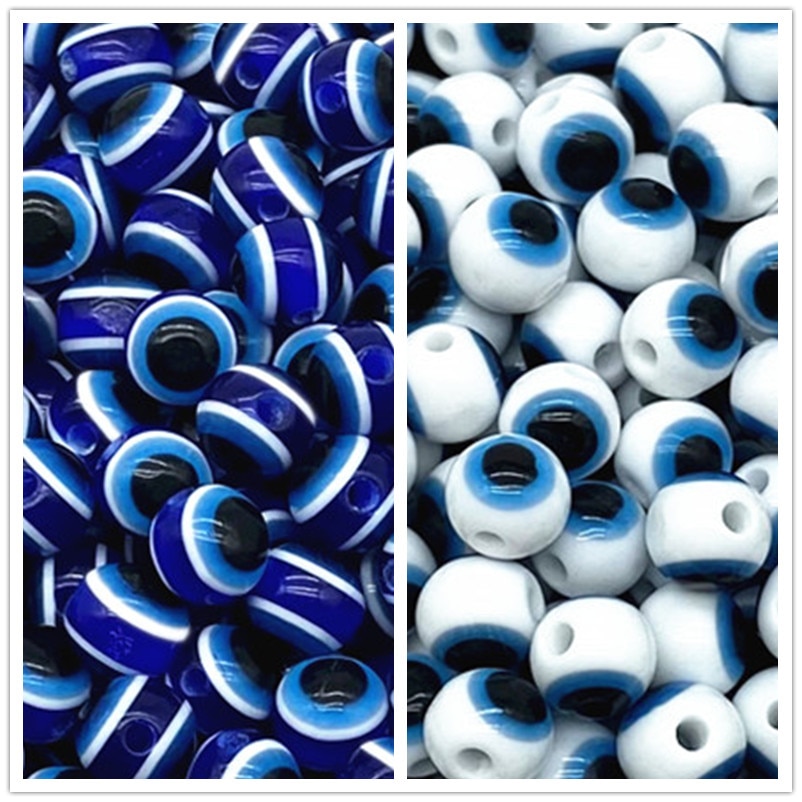 6 8 10mm okrągłe koraliki dystansowe Evil Eye Stripe żywica do tworzenia biżuterii DIY bransoletka naszyjnik Charms # ZZ04