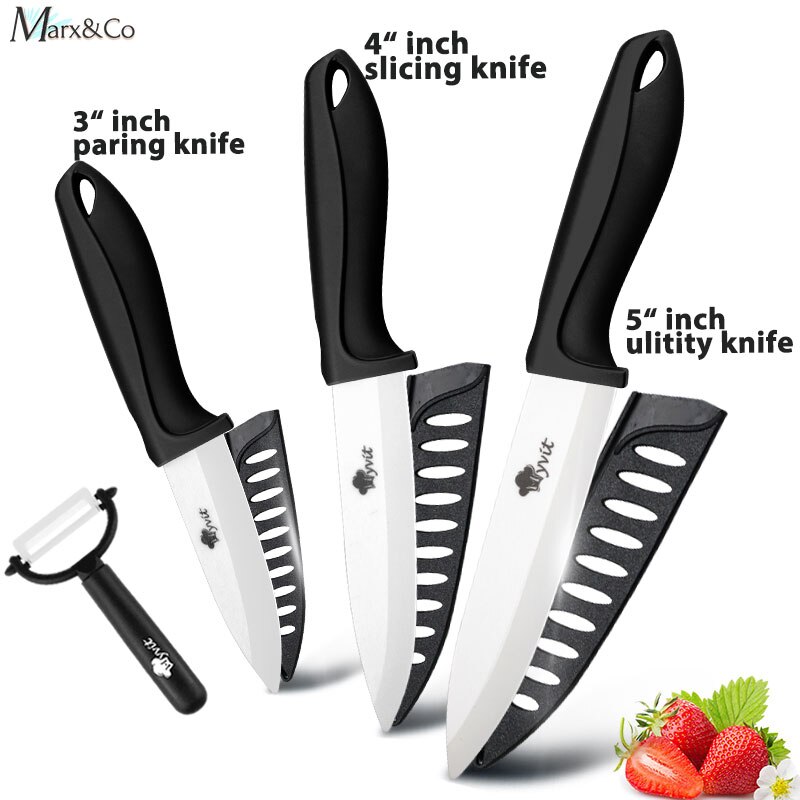 Ceramic Knife 3 4 5 6 inch Knives Kitchen Set White Blade Chef Utility Paring Vegetable Slicing Ceramic Knives With Peeler Set: 345 BLACK