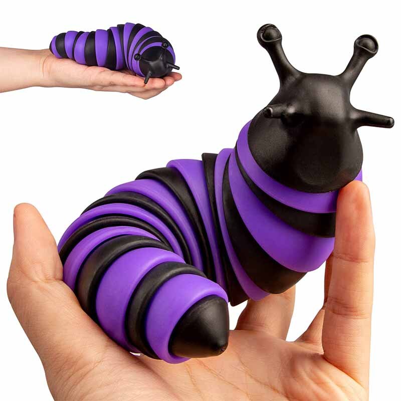 2022 Fidget Toys Slug Articulated Flexible 3D Fidget Slug Articulating Stim Toy Relief Anti-Anxiety Sensory Toys For Aldult: Purple black