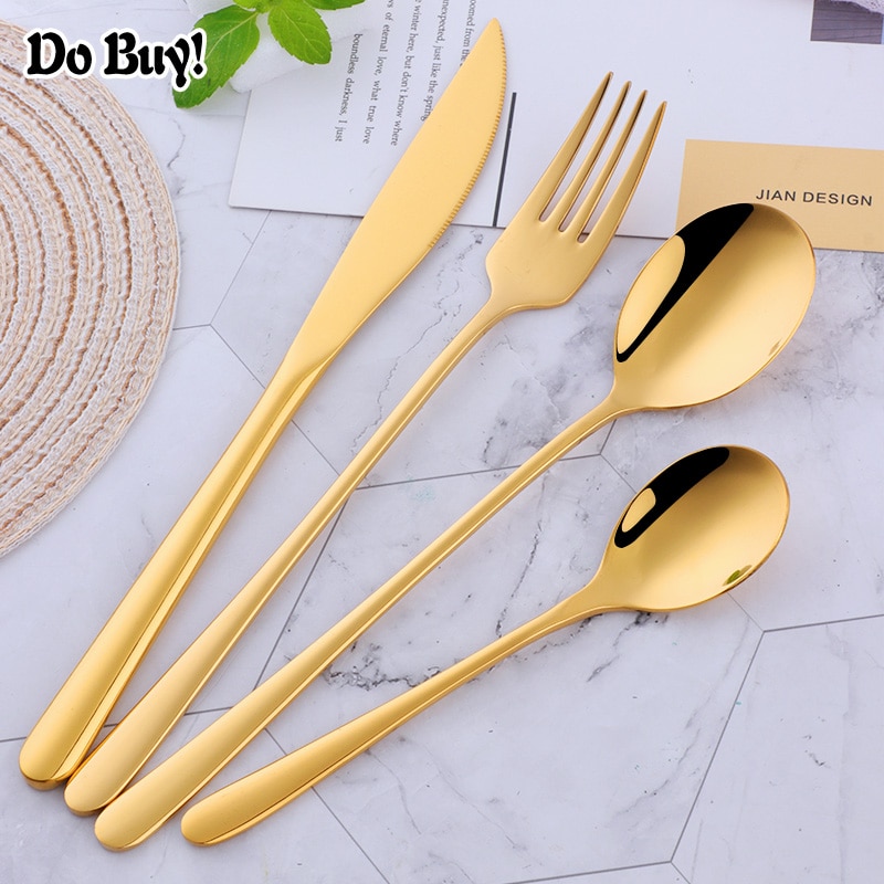 4 Stuks Rvs Koreaanse Bestek Set Bestek Set Goud Voedsel Servies Lepels Vork Messen Draagbare Hotel Home Party Servies