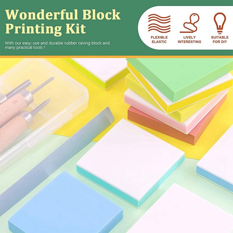 13 Pcs Rubber Stamp Carving Blocks Kit with Rubber Carving Block,Carving Tools for Creating Artistic Print,Card Crafting