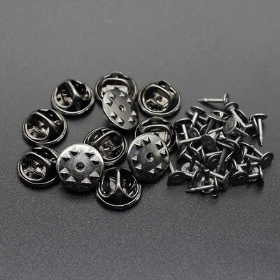 100 stücke Gold Rhodium Farbe Kupfer Nagel Krawatte Tack Revers Pin Zurück Kupplung Streuen Schmetterling Verschluss Squeeze Abzeichen Halter DIY schmuck: Black  Set