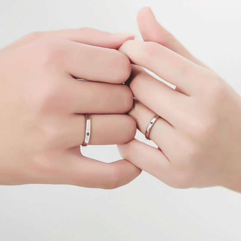 Bague de soleil et de lune pour hommes et femmes, anneau ajustable, Simple, minimaliste, couleur argent, pour Couple, bijoux de fiançailles