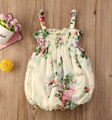 0-24m babymeisjesjurkjes in 4 kleuren, zomerbloemenprint, ruches, mouwloos mini-jurkje, zomerjurkje: Beige / 6m