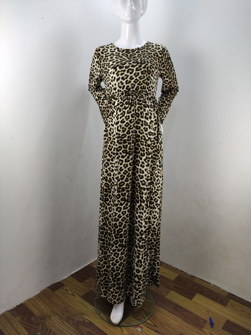 Barsel kjoler fotografering rekvisitter leopard graviditet kjole langærmet barsel tøj til gravide kvinder fotografering: Lys farve leopard / M