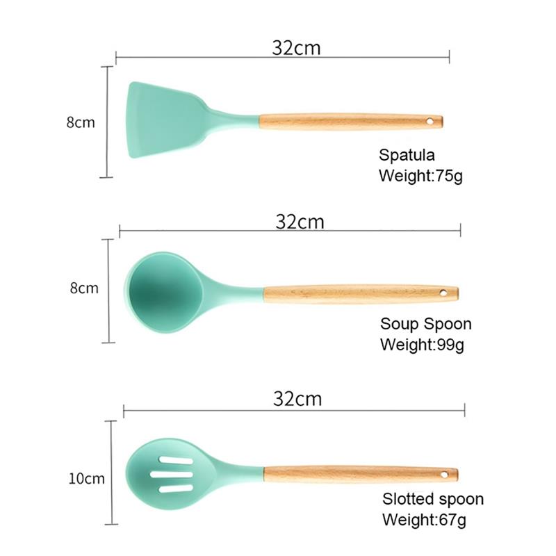 Green Silicone Kitchen Utensils Set Non-stick Cookware Cooking Tool Shovel Spoon Soup Kitchen Utensils Accessories Kitchenware
