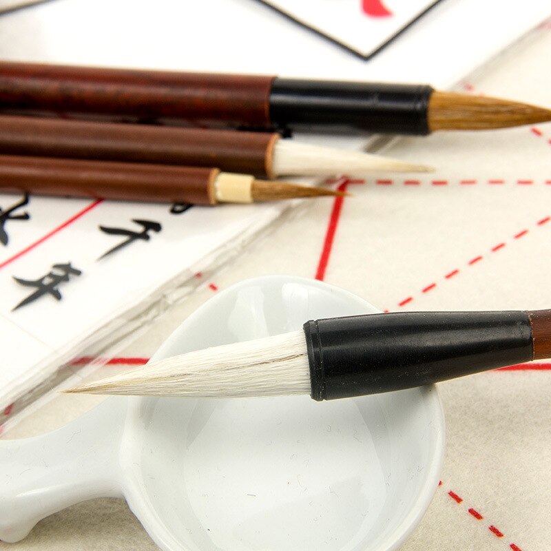 Maries 4 stk uldhår skrivebørste kinesisk kalligrafi pen krog linje pen til tegning akvarel akryl pigment kunstforsyninger