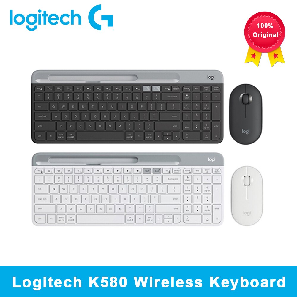 Logitech-teclado inalámbrico K580 Original, multidispositivo, 2,4G, Bluetooth, modo Dual unificador, portátil, para PC, tableta, teléfono