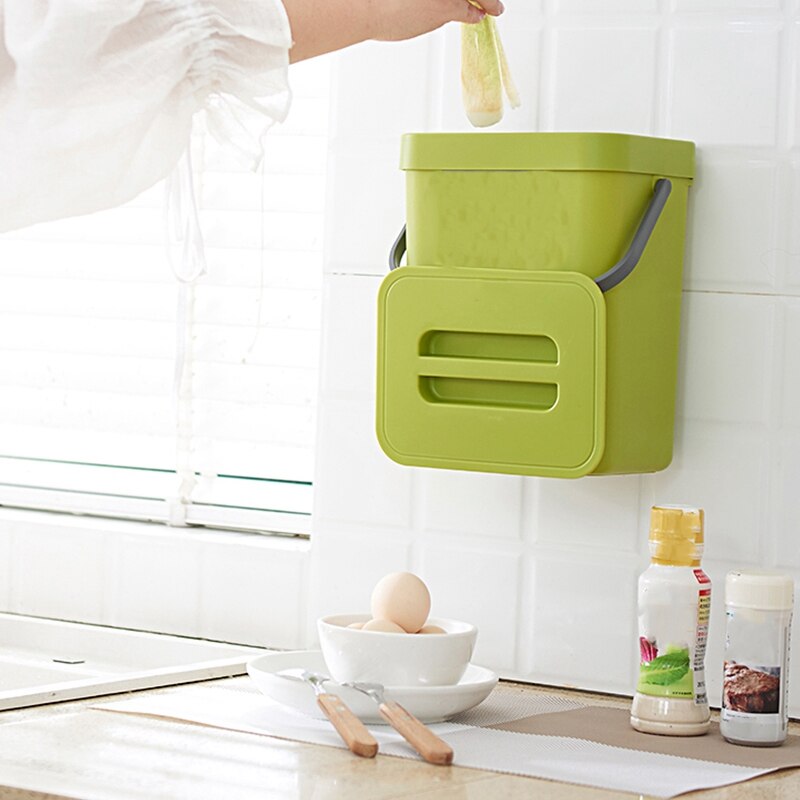 Vuilnisbak Met Deksel Onder Gootsteen Groene Prullenbak Plastic Afval Mand Opknoping Afvalbak Voor Badkamer/Kantoor, afval Compost Bin Voor K