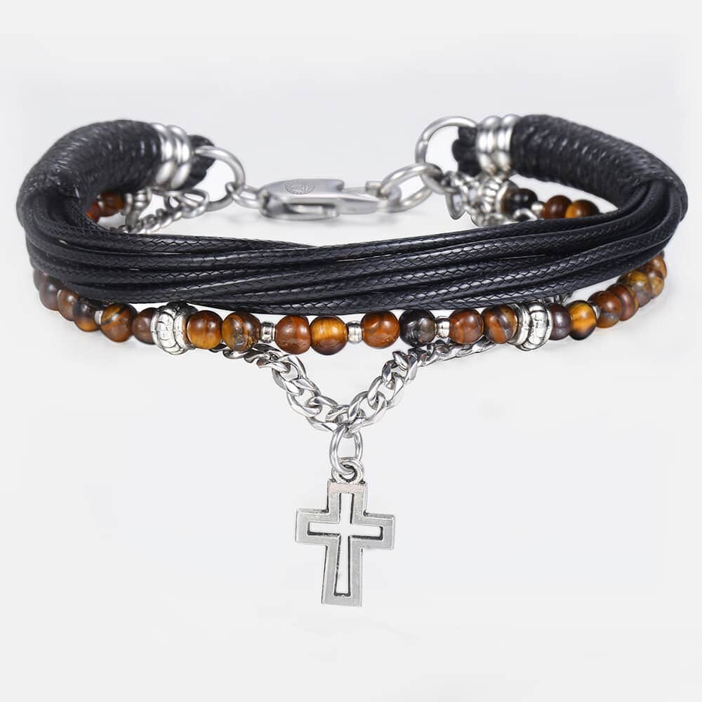 Trendsmax läderarmband för män pärlkedja rostfritt stål grönt kors charm box länk kedja herr smycken kdlb 72