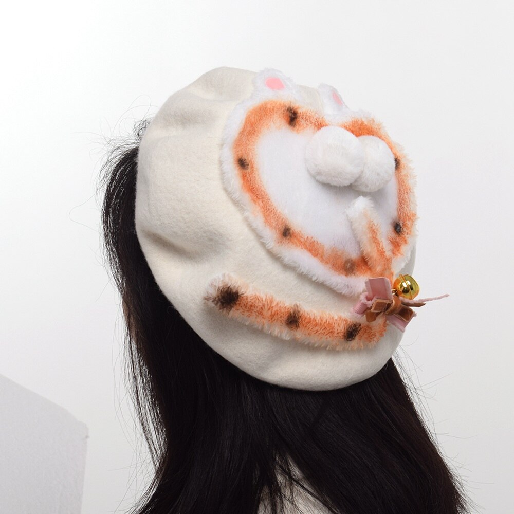 Meisjes Leuke Baret Cartoon Wol Blend Kat Butt Cap Beanie Vrouwen Top Hoed