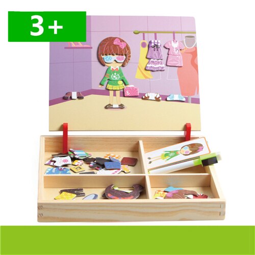 Kids Wooden Puzzles Educational Toys Animals/ Vehicle /Circus Drawing Board Magnetic Puzzle Wood Toy For Kids: m-t-120-C