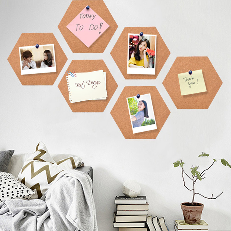 4pcs Cork Board Muti-Functional Cork Board Self-Adhesive Office Photo Background Cork Board Hexagon Stickers For Office Home