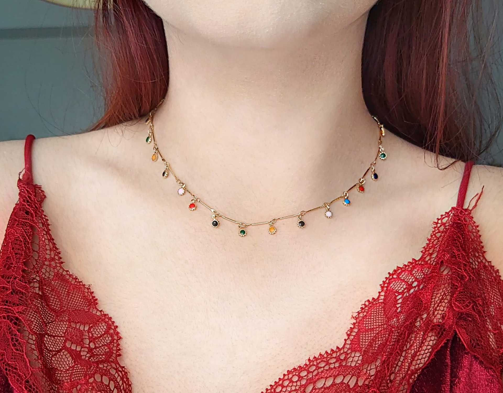 Authentieke Legering Bohemian Stijl Sleutelbeen Keten Kleurrijke Kleine Zonnebloem Ketting Voor Vrouwen Diy Sieraden