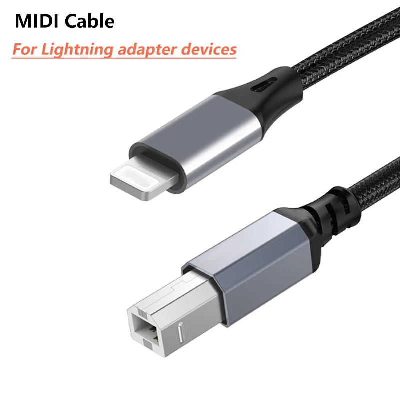 Adaptador de 8 pines a MIDI para Lightning iPhone 14 iPad a tipo B Cable USB macho a macho interfaz de Audio de instrumento de música electrónica