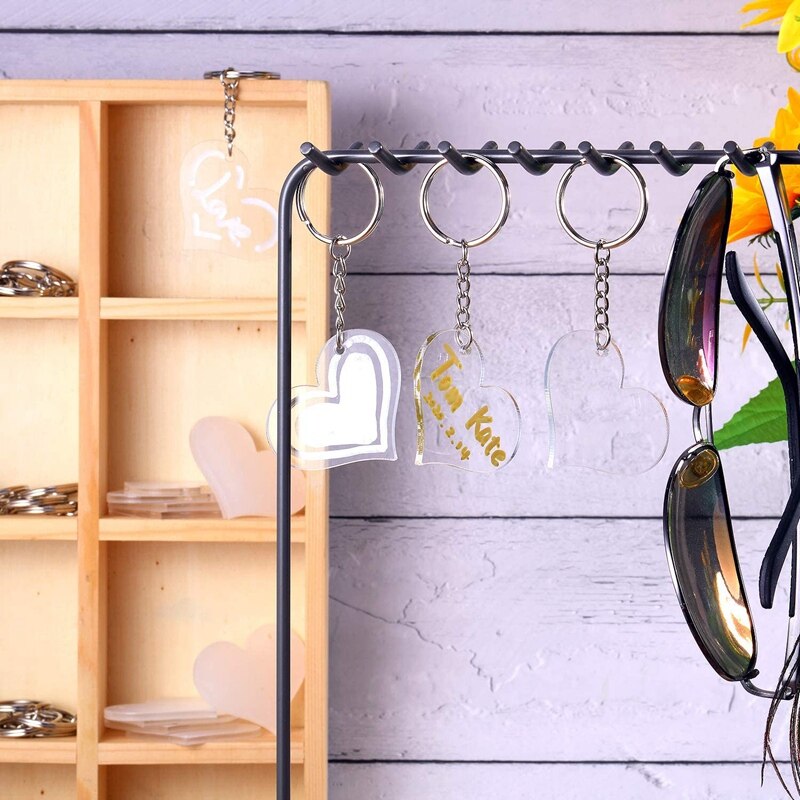 30 Blanks Clear Acrylic Blanks Heart Shape Plain Acrylic and 30 Pieces Key Chain Metal Key Rings for DIY Projects Crafts