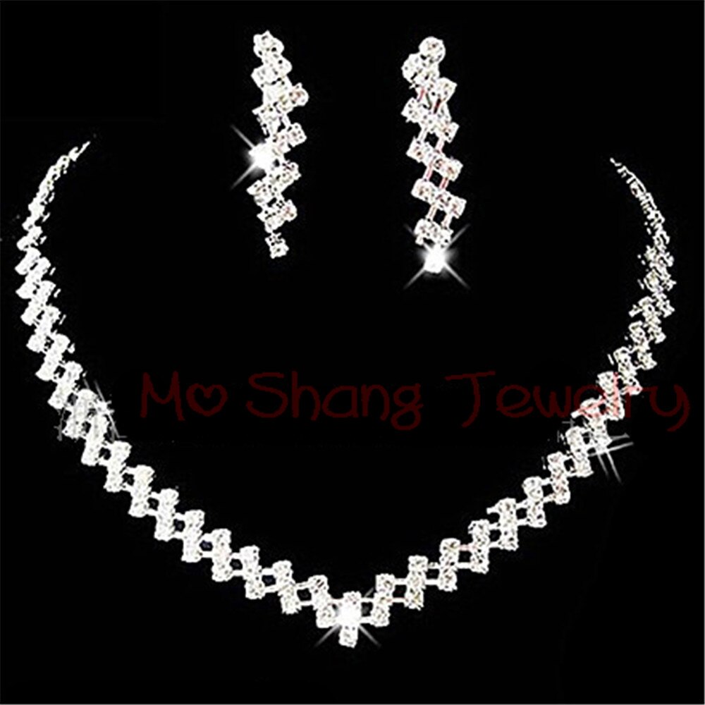 Rhinestone Crystal Silver Color Choker Necklace &amp; Earrings for Women Rhinestone Statement Bridal Wedding Jewelry Sets: 2