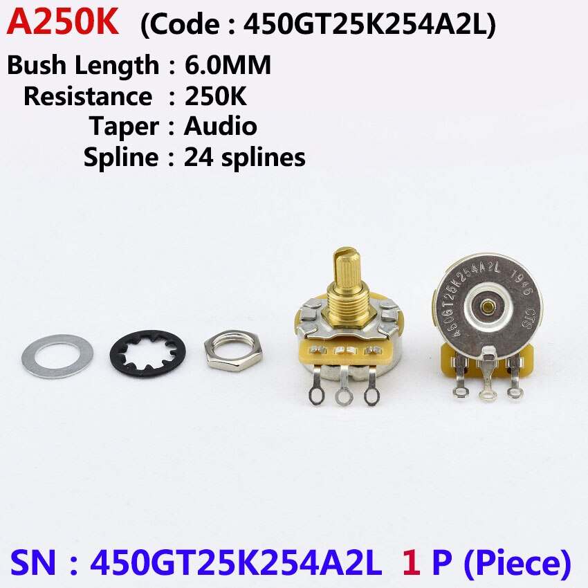 1 Piece Original Genuine 250K/500K CTS Potentiometer(POT) For Electric Guitar (Bass): 450GT25K254A2L 1 PC
