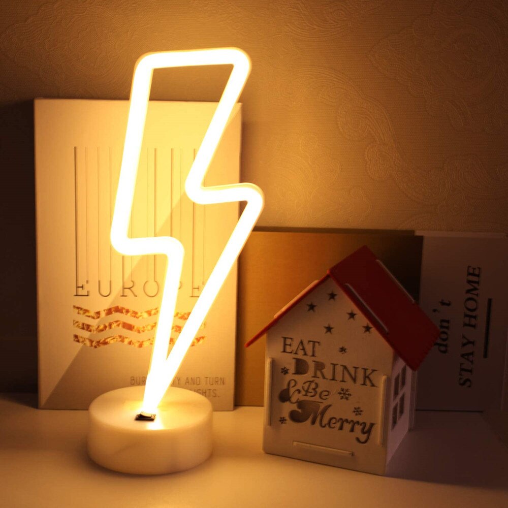 Letreros de neón con forma de rayo LED, lámparas de noche para mesa, sala de estar Decoración Para, alimentadas por batería/USB