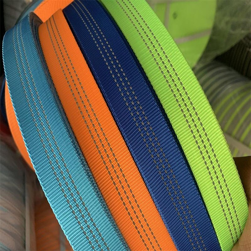 Sangle tubulaire réfléchissante, Double couche, 25mm, 1 pouce, 5 mètres/10 mètres, pour sac à main, bagage, accessoires de laisse pour animaux de compagnie, lac bleu noir