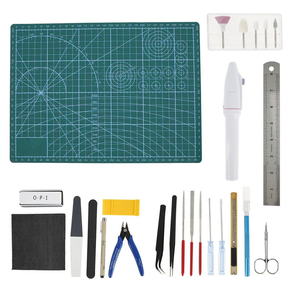 26 pcs Hobby Modelling Tools Set Model DIY Accessories Cutting Mat Self Healing Grinding Machine Polishing Tools Kit For Gundam