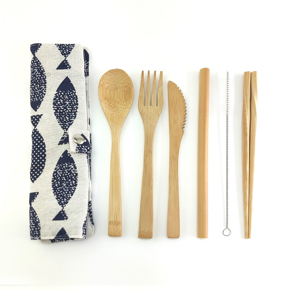 Bamboe Bestek Set Herbruikbare Bestek Set Servies Mes, Vork, Lepel, stro 0 Afval Dinnnerware Camping Reizen Bestek Set