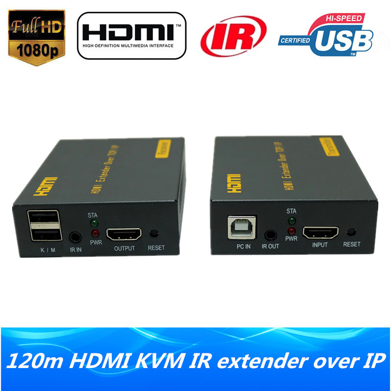 IP Netwerk HDMI USB Toetsenbord Muis KVM Extender 120m Over TCP IP 1080P HDMI KVM IR extender Via RJ45 Cat5e/6 Kabel