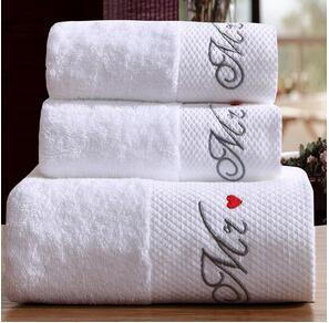 Juego de 3 uds de toallas de baño de algodón de lujo, juego de toallas de playa bordadas en color blanco, Toallas Hotel: gentleman
