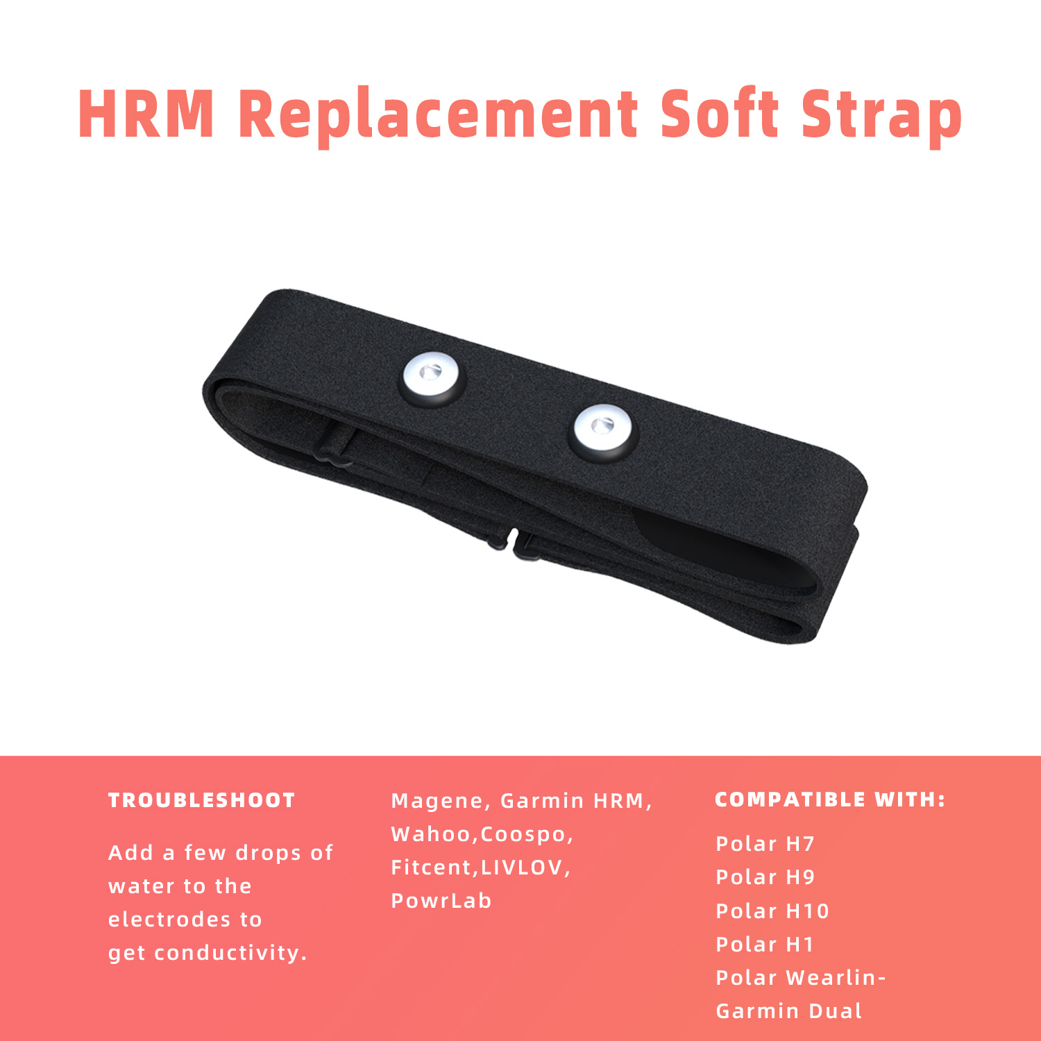 1Pc Hartslagmeter Vervanging Band Compatibel met Polar H7 H9 H10 Coospo Wahoo Tick Garmin Magene Sensor Band riem