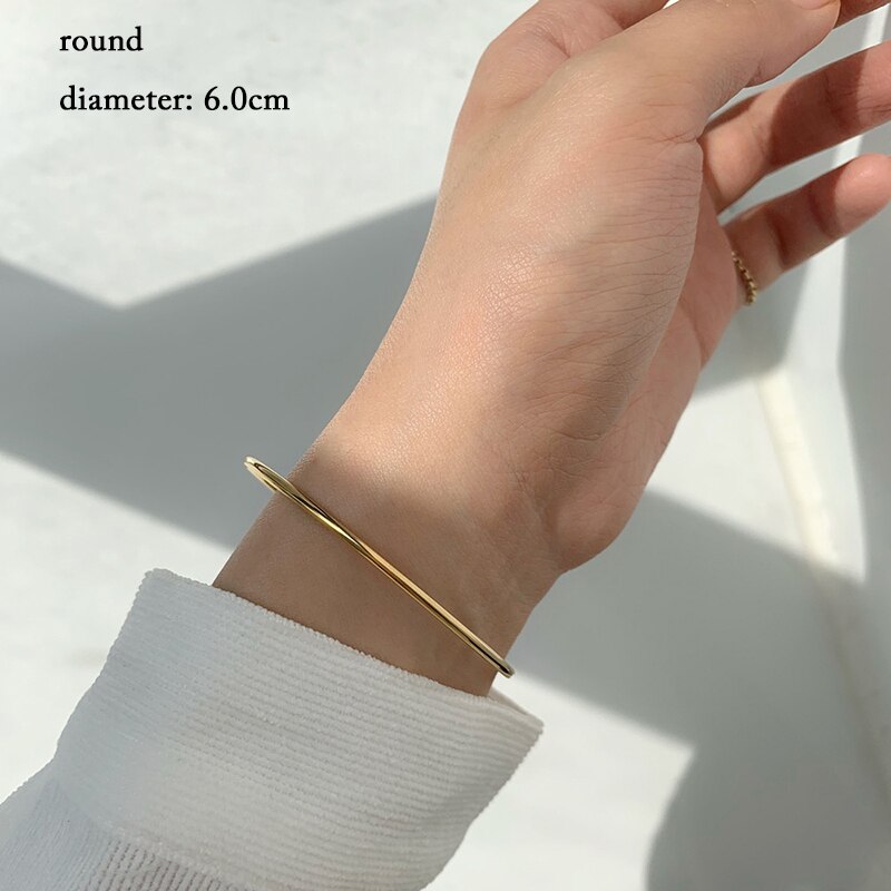 Ghidbk lækker enkel tynd almindelig armbånd armbånd minimalistisk geometrisk firkantet rundt armbånd gade stil armbånd kvinder smykker: B stor