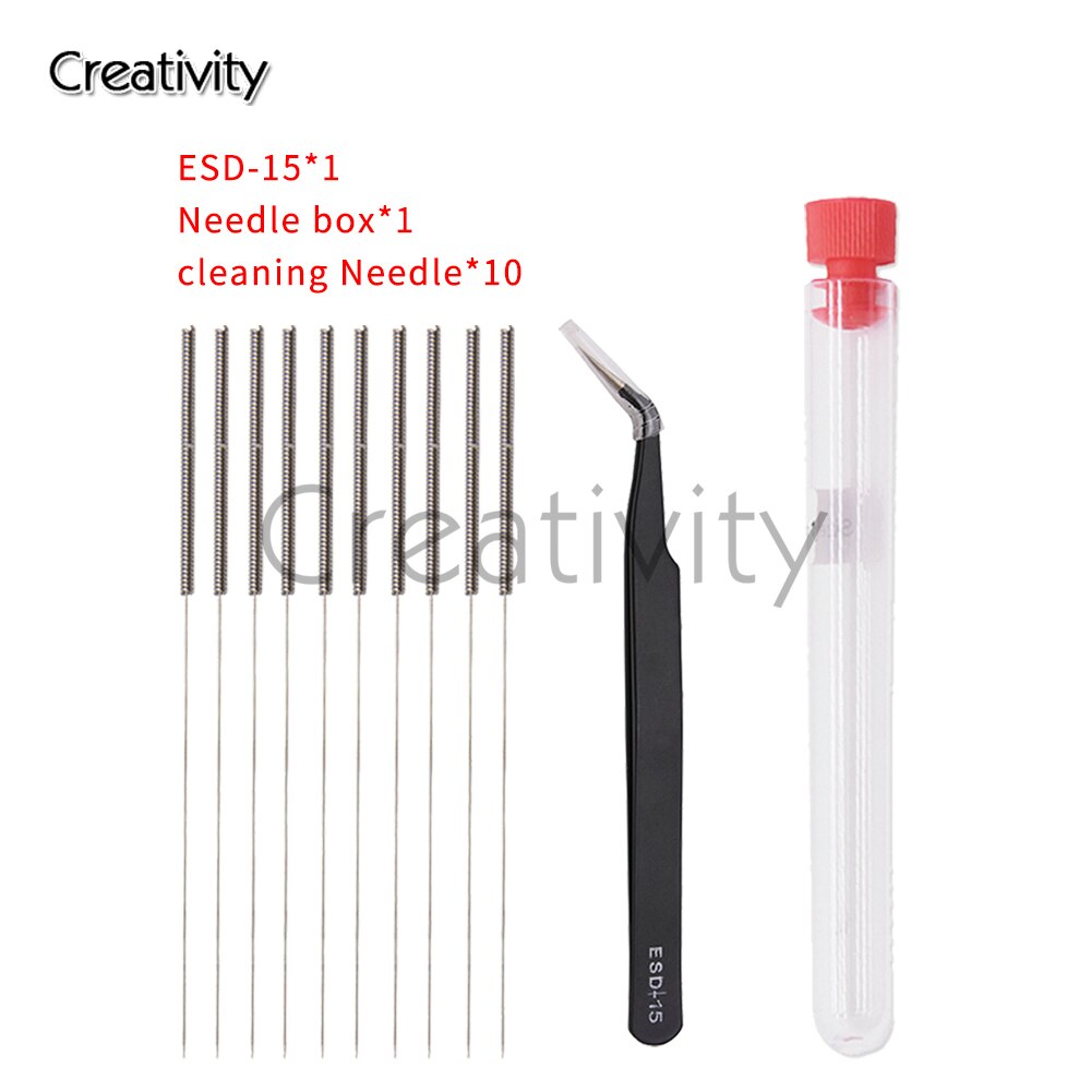 10pcs/lot 3D Printer Parts Stainless Steel Nozzle Cleaner Hotend Cleaning Needle Drill Bit Brush Tweezers Tool Kit for Ender 3: Mix Size 10pcs / ESD-15 KIT