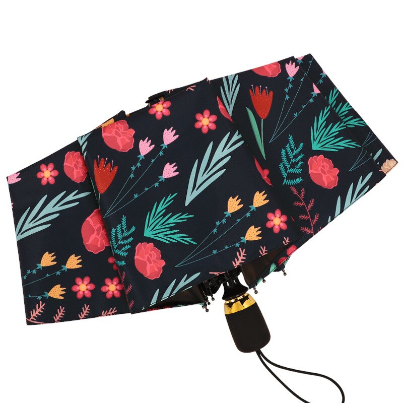 Umbrella Women's Automatic Rain and Sun Dual-purpose Three Folding Umbrella Student Sun Protection Uv Umbrella: Default Title