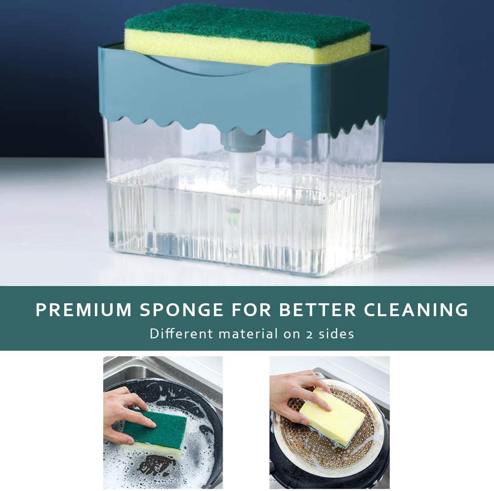 Soap Pump Dispenser 2 In1 Hand Push ABS Washing Liquid Storage Box with Sponge Holder for Kitchen Sink